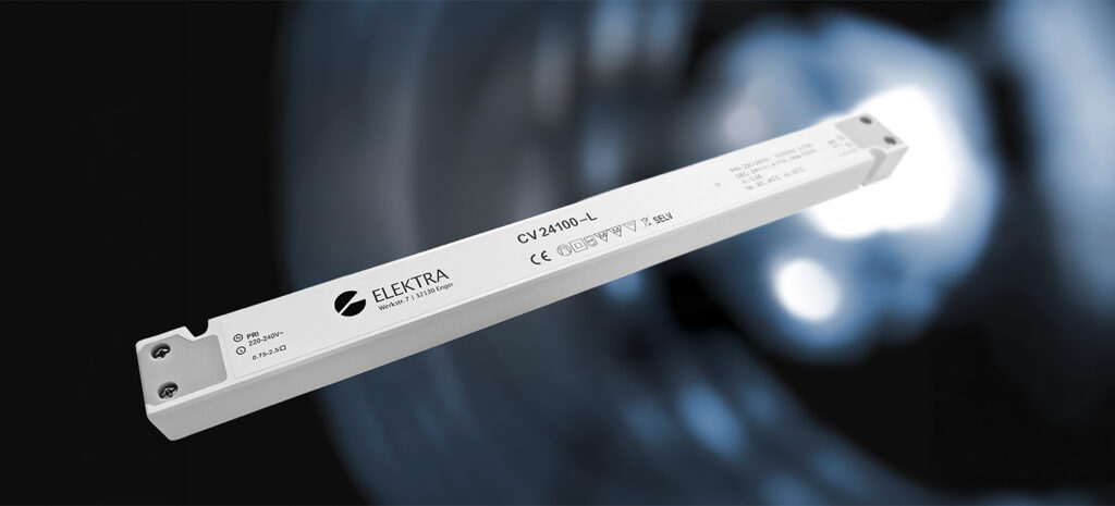 Das Bild zeigt das Lichtsystem CV24100-L von ELEKTRA, das modernes Design und technische Effizienz vereint.