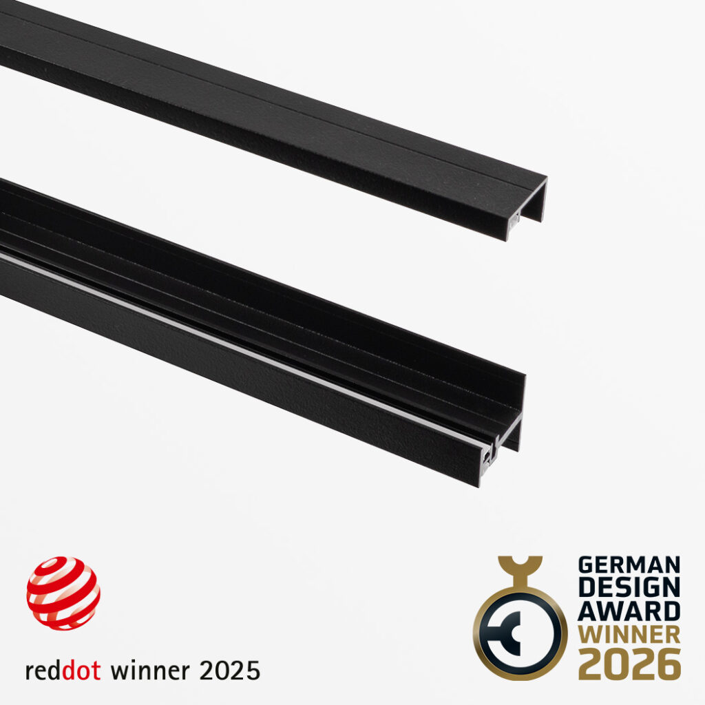 Black lighting profiles, winners of the ld8177-profile-awards, showcase innovative designs for modern interior concepts.