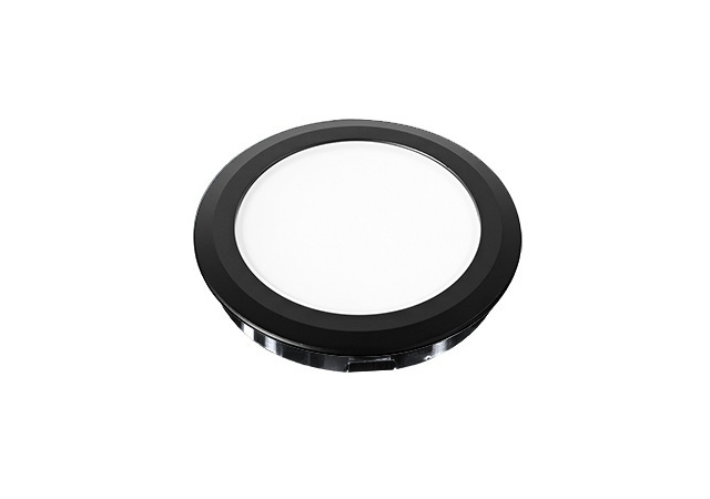 Ein stilvolles, rundes LED-Lichtdesign in Schwarz, ideal für moderne Beleuchtungslösungen im Wohnbereich. 