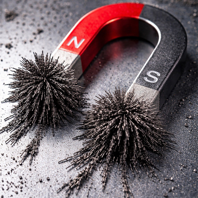Ein leistungsstarker Magnet zieht feine Metallspäne an, die sich strahlend um ihn gruppieren